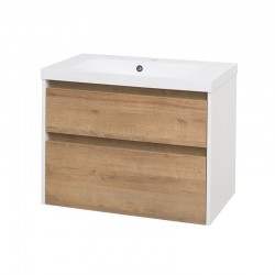 Opto, koupelnová skříňka s umyvadlem z litého mramoru 81cm, bílá/dub