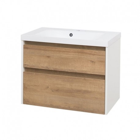 Opto, koupelnová skříňka s umyvadlem z litého mramoru 81cm, bílá/dub