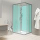 Sprchový box, čtvercový, 90cm, satin ALU, sklo Point, zadní stěny zelené, litá vanička, bez stříšky