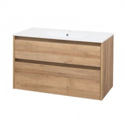 Opto, koupelnová skříňka s keramickým umyvadlem 101 cm, dub