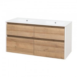 Opto, koupelnová skříňka s keramickým umyvadlem 121 cm, bílá/dub