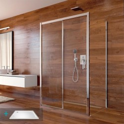 Sprchový set: LIMA, obdélník, 100x120x100x190 cm, chrom ALU, sklo Point vč. vaničky litý mramor