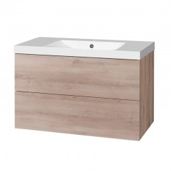 Aira, koupelnová skříňka s umyvadlem z litého mramoru 101 cm, dub