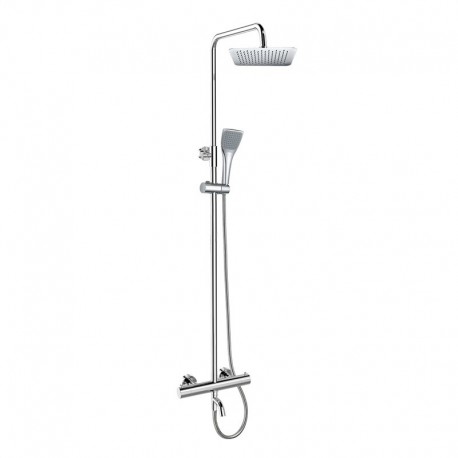 Termostatická nástěnná vanová baterie s hadicí, ruční a talířovou hranatou sprchou slim 200x200mm