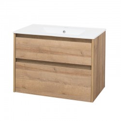 Opto, koupelnová skříňka s keramickým umyvadlem 81 cm, dub