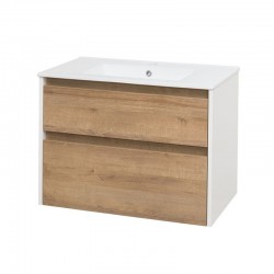 Opto, koupelnová skříňka s keramickým umyvadlem 81 cm, bílá/dub