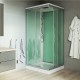 Sprchový box, čtvercový, 90cm, satin ALU, sklo Point, zadní stěny zelené, litá vanička, se stříškou