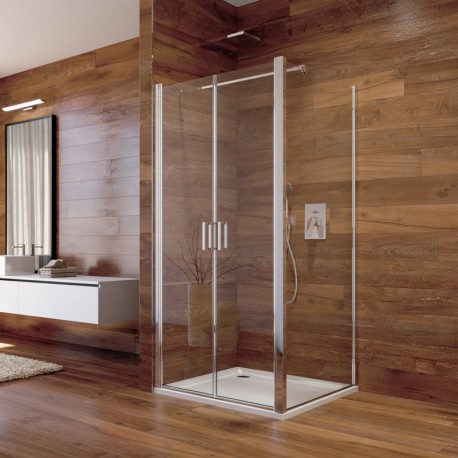 Sprchový kout, LIMA, čtverec, 90x90x190 cm, chrom ALU, sklo Point, dveře lítací