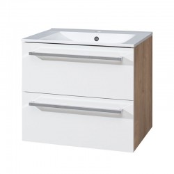 Bino, koupelnová skříňka s keramickým umyvadlem 61 cm, bílá/dub
