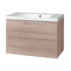 Aira, koupelnová skříňka s umyvadlem z litého mramoru 81 cm, dub