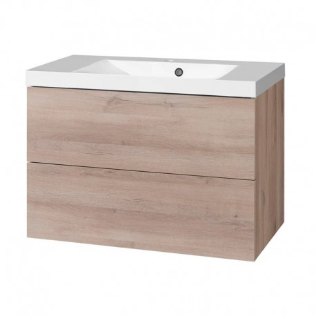Aira, koupelnová skříňka s umyvadlem z litého mramoru 81 cm, dub