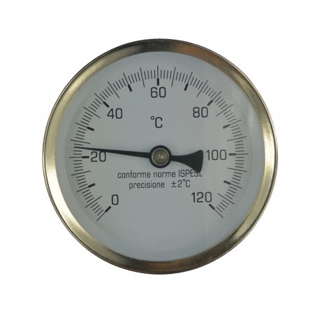 Teploměr bimetalový DN 63, 0 - 120 °C, zadní vývod 1/2", jímka 75 mm