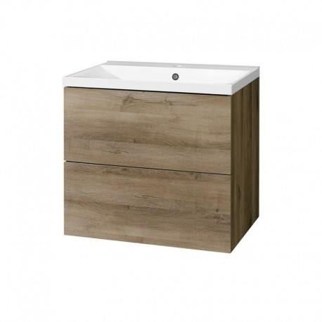 Aira, koupelnová skříňka s umyvadlem z litého mramoru 61 cm, dub
