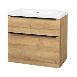 Mailo, koupelnová skříňka s umyvadlem z litého mramoru 81 cm, dub