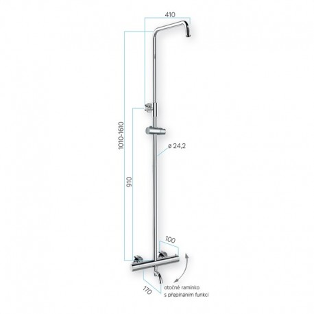 Termostatická nástěnná sprchová baterie s hadicí, ruční a talířovou hranatou sprchou 300x190mm